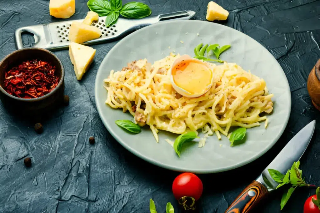 Close-up of cooked mafaldine pasta